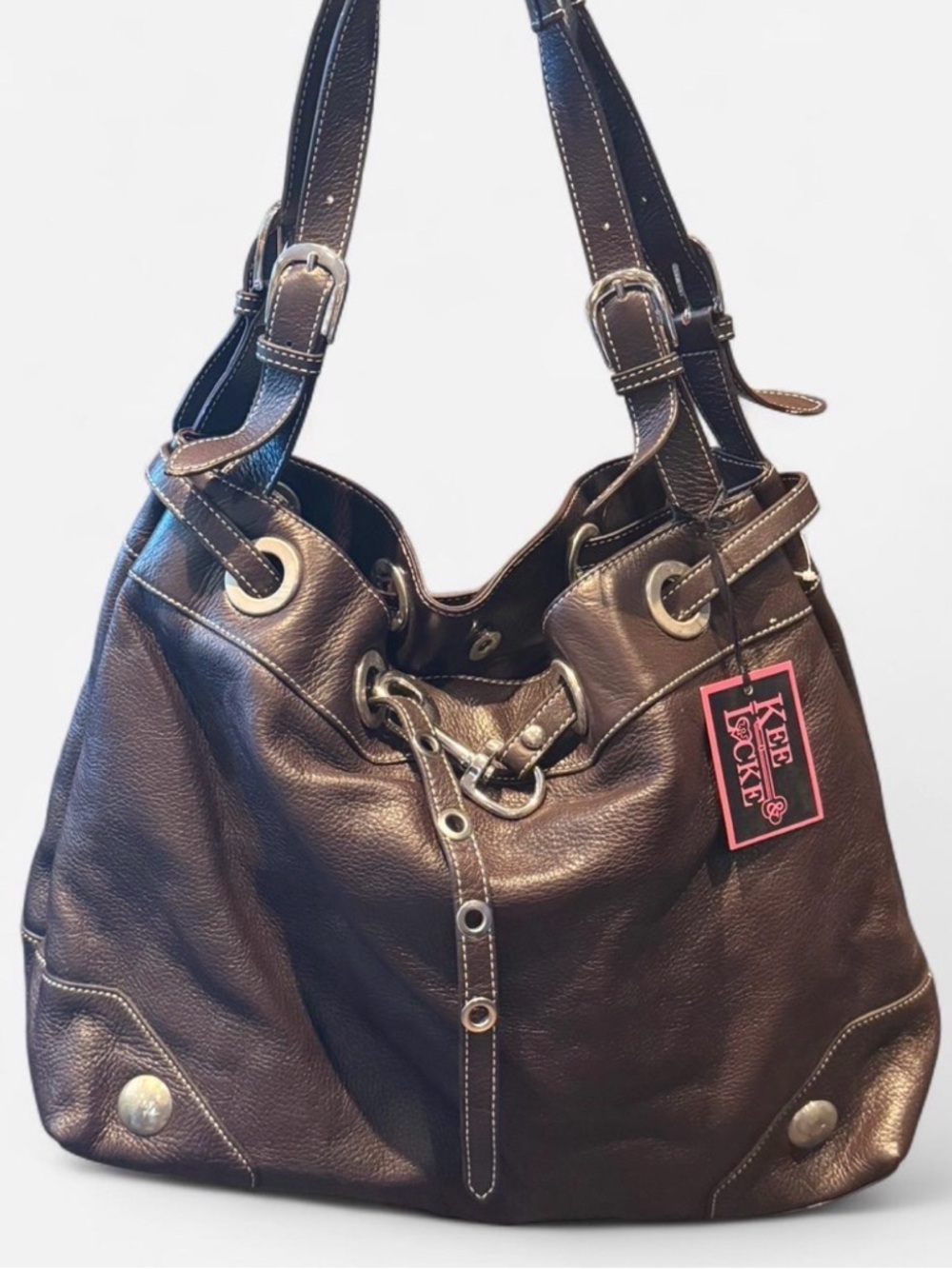 NWT Kee and Locke Dark Brown Genuine Leather Shoulder Bag